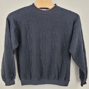 Vintage 90s GABRIELLE Textured Knit Pullover Slate Blue Unisex L Crinkle Sweater